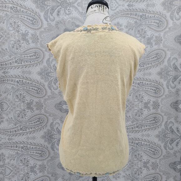 Vintage Yellow crochet open knit sweater vest floral women's grandmacore retro - Picture 3 of 7